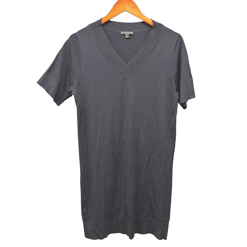 COS V-Neck Short Sleeve T-Shirt Dress Womens XS Navy Casual Knit Minimalist